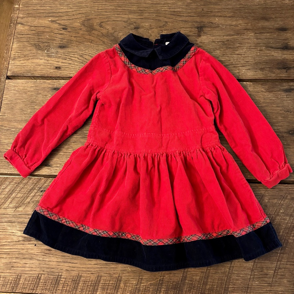 Polly Flinders Girls Red Corduroy Christmas/Holiday Dress Tartan Plaid Size 5